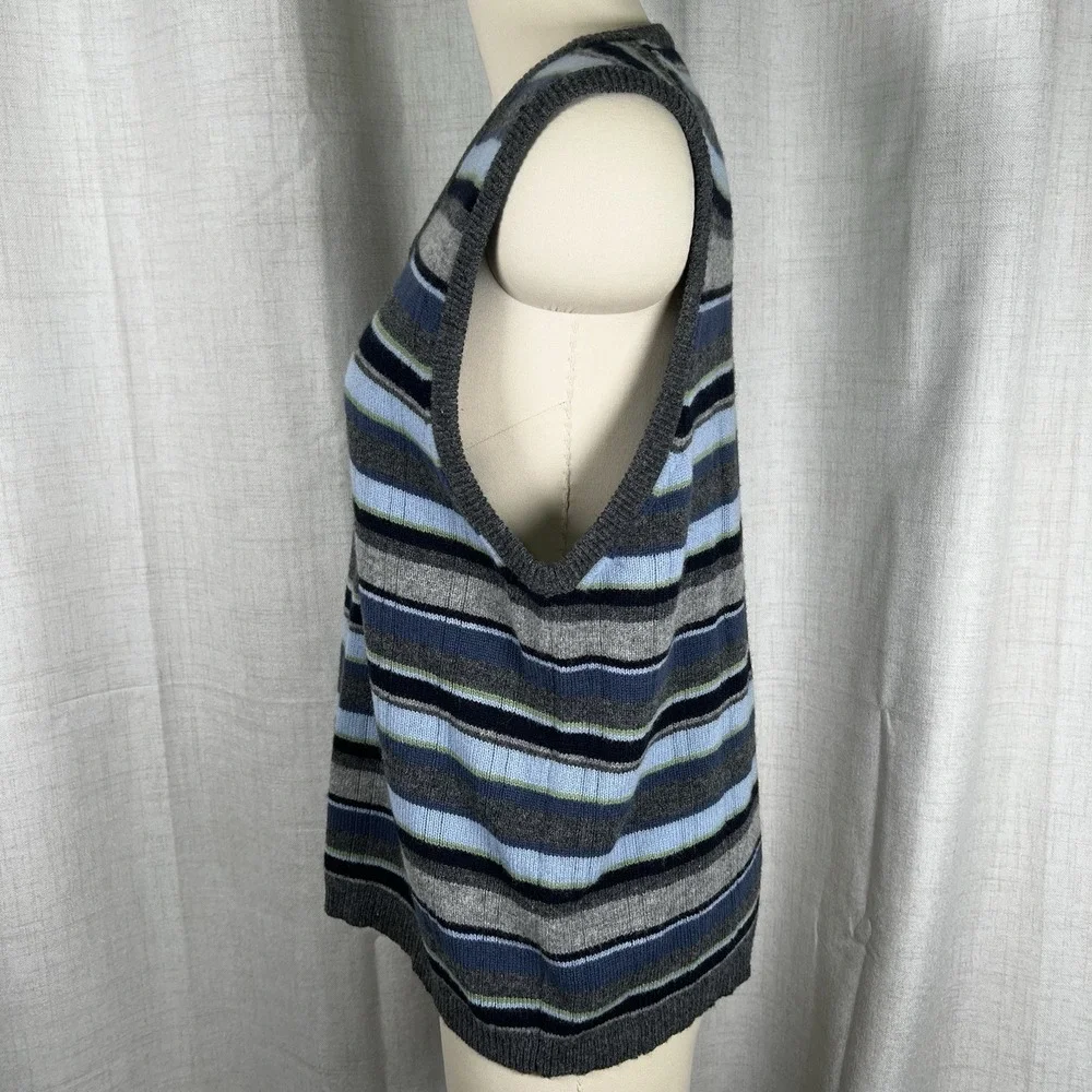 Vintage J. Crew Sweater Vest Men's XL Striped‎ Lambswool Preppy 90s Golf Grandpa